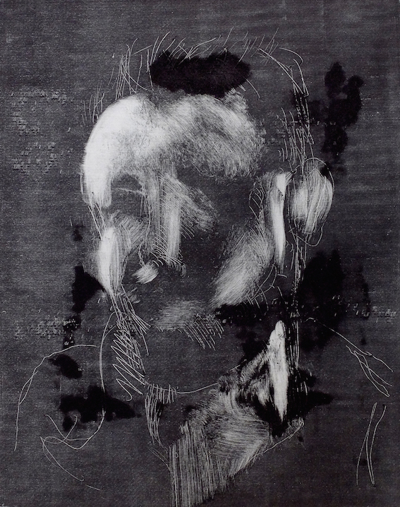 Paolo Boosten monotype print in black and white.