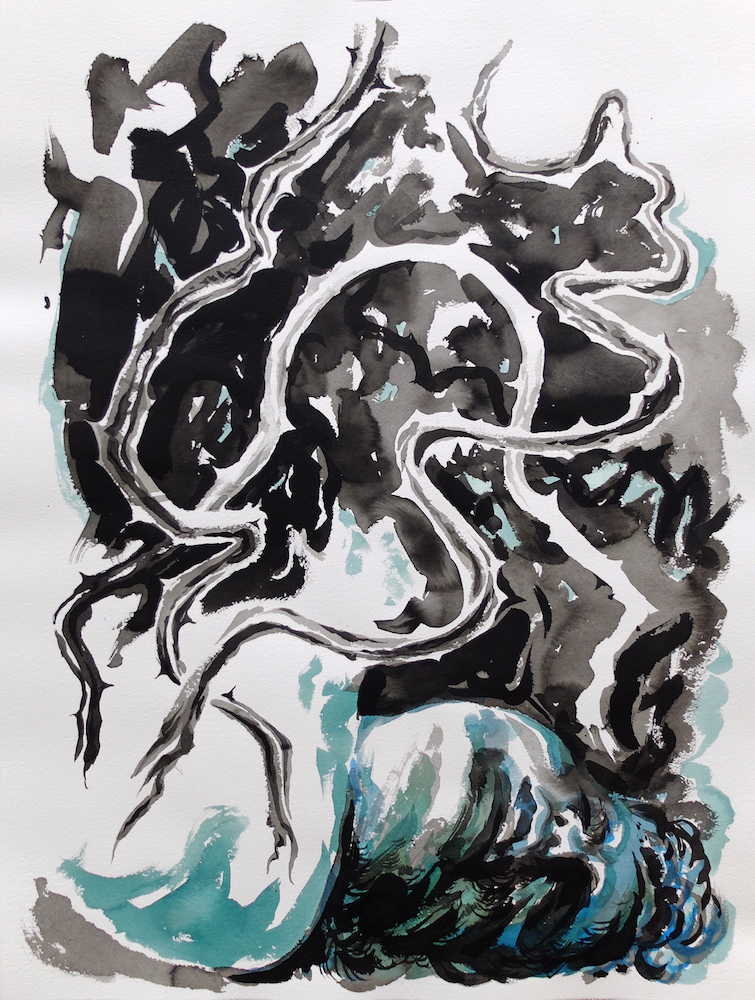 Paolo Boosten, "Griffures de la pensée", ink on paper, 76 x 56 cm