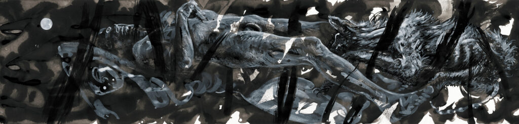 Paolo Boosten, Morsure de l'abîme, painting displayed during the Nuit Blanche 2024 in Paris.